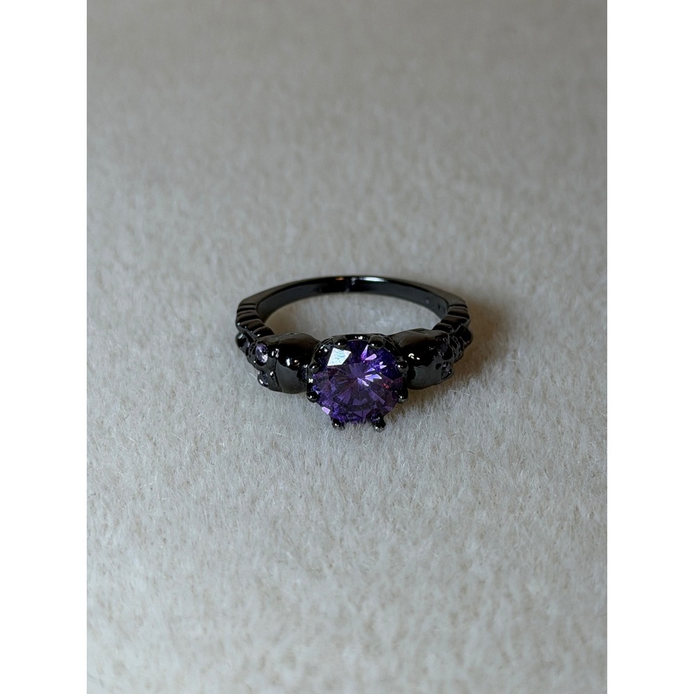 Black Skull Ring Purple Stone Gothic Punk Biker Statement Jewelry Size 8‎